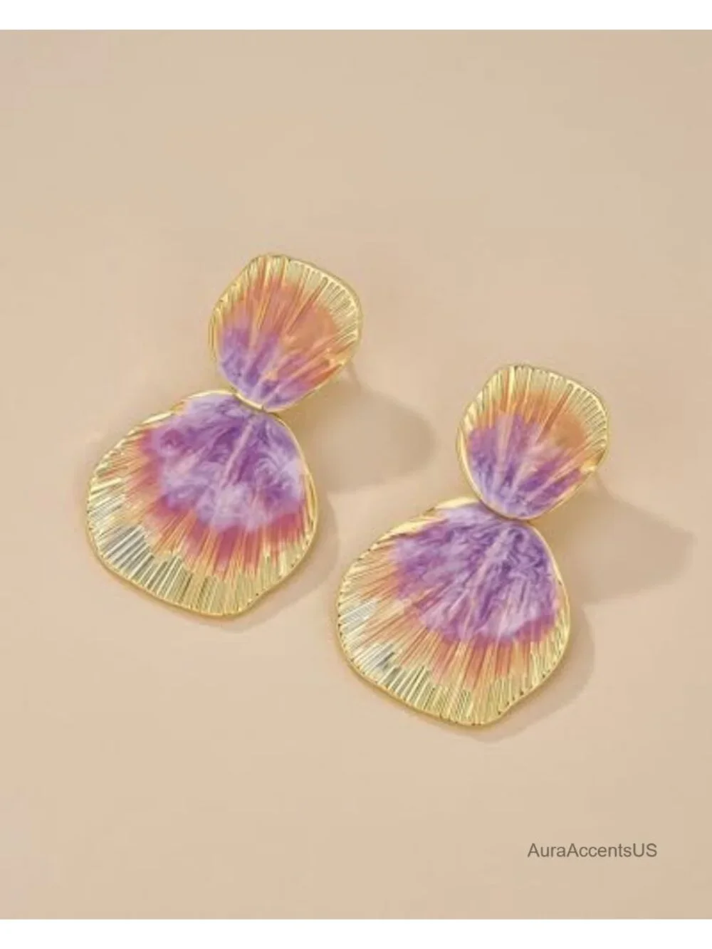18K Gold Plated Boho Chunky Leaf Dangle Earrings, Handmade Trendy Statement
